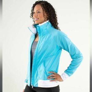 Lululemon‎ Women’s 12 Track Attack Full Zip Windbreaker Jacket Aqua Blue Sporty